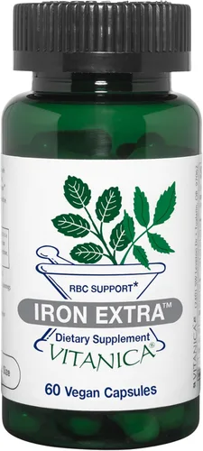 Vitanica Iron Extra, suplemento de hierro de absorción mejorada con vitamina C 500 mg, metilfolato 400mcg, vitamina B12 500mcg, calcio, muelle
