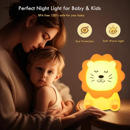 Miniatura 5 de Luz Nocturna para Niños, Luz Nocturna de Silicona Suave de 7 Colores con 3 Niveles de Atenuación, Luz Nocturna Recargable Antideslumbrante