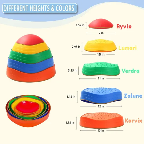 Miniatura 2 de Balance Stepping Stones for Kids, 5pcs Sensory Stepping Stones, Indoor & Outdoor Obstacle Course Play Equipment, Enhances Toddler Gross Motor &