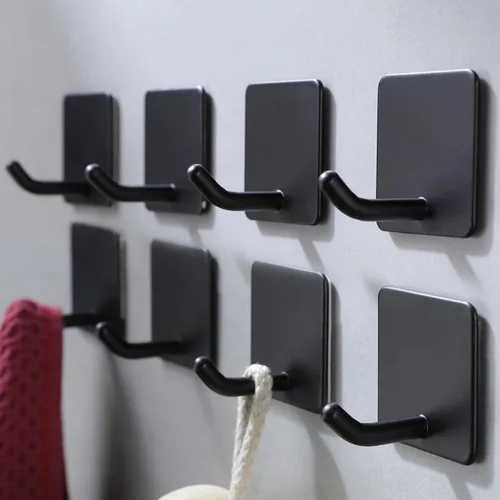 Miniatura 8 de YIGII Ganchos adhesivos/Gancho para toalla - Ganchos de pared que se adhieren, resistentes para colgar toallas/abrigo/sombrero/bolso en baño, Negro-a