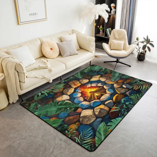 Miniatura 12 de Alfombra de fogata de 3 x 5 pies, decoración de tocones de árbol de bosque para niñas, mujeres, hombres y adolescentes, alfombra de madera marrón