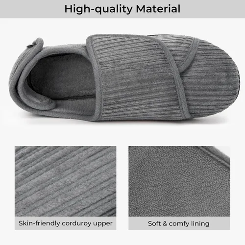 Miniatura 4 de HomeTop Pantuflas de pana para mujer, cómodas, ajustables, con velcro y espuma viscoelástica, para interiores, con espalda cerrada, para pies