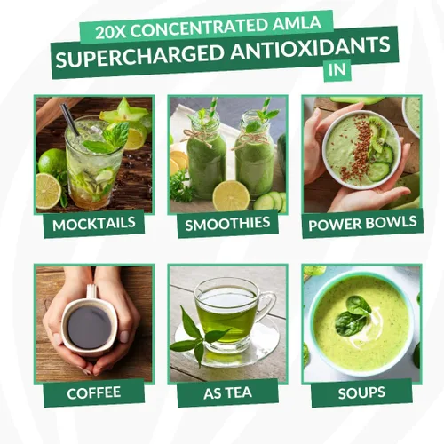 Miniatura 4 de Amla Green Suplemento en polvo de superalimento de té, 20 veces Amla concentrado, mezcla antioxidante de verduras diarias con té Oolong orgánico