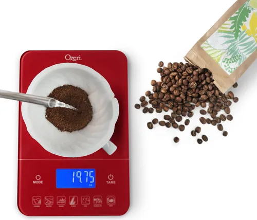 Miniatura 5 de Ozeri Touch III balanza digital de cocina de 22 libras con contador de calorías y vidrio templado., rojo (Red Engine)