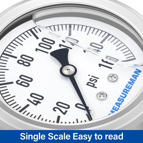 Miniatura 5 de MEASUREMAN - Manómetro de plomería relleno de glicerina, tamaño del dial de 2.5 pulgadas, 0 a 160 psi, caja de acero inoxidable, montaje trasero NPT