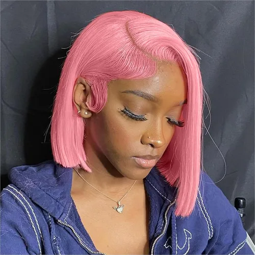 Miniatura 26 de UCUVIC Peluca Bob rizada de cabello humano 13x4, peluca de encaje frontal de alta definición, peluca frontal recta de 180% de densidad, para mujeres