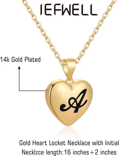 Miniatura 6 de IEFWELL - Collares con medallón de letra inicial para fotos, chapado en oro de 14 quilates, para mujeres y niñas