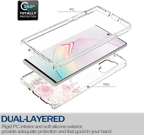 Miniatura 3 de Funda para Galaxy Note 10 Plu/Note 10+ 5G SM-N975U con protector de pantalla de vidrio templado, carcasa rígida de diseño floral de cuerpo completo