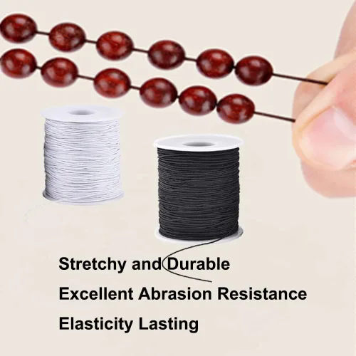Miniatura 5 de Cuerda elástica para pulseras, 2 rollos de 1 mm de cordón elástico resistente para hacer joyas, collares, cuentas en blanco y negro