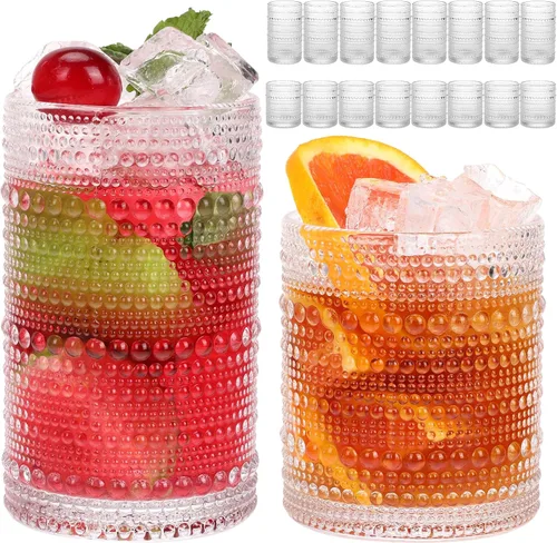 Miniatura 19 de Moretoes - Juego de vasos de beber Hobnail de 12, 12 onzas vasos altos y 10 onzas vasos de cóctel, vasos de vidrio con relieve estilo boho