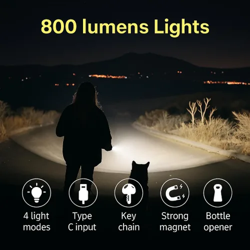 Miniatura 2 de Linterna recargable COB llavero – Ultra brillante 800 lúmenes, 4 modos, base magnética, abrebotellas, soporte plegable – Luz de trabajo LED compacta