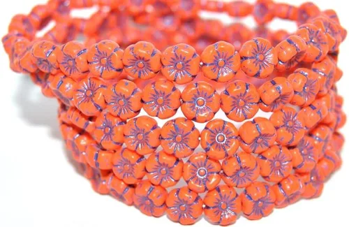 Miniatura 7 de 150 cuentas de vidrio prensado con flores hawaianas, aguamarina (25019), vidrio, República Checa, tamaño 10 mm (0.39 in)