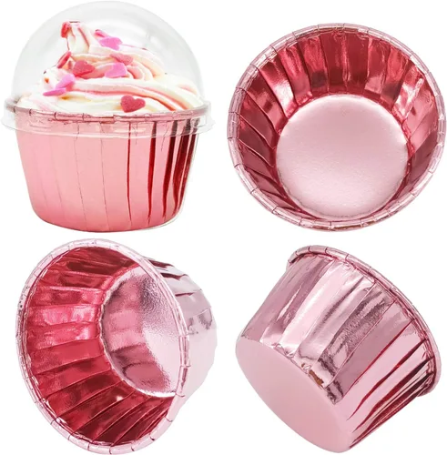 Miniatura 4 de Free-Air - Moldes para cupcakes con tapas de cúpula, paquete de 100 unidades, mini moldes de aluminio para hornear magdalenas, moldes desechables