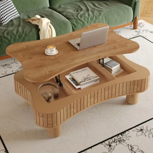 Miniatura 33 de Mesa de Centro Cuadrada de 35.43'' para Sala de Estar Mesa de Centro Acanalada Mesa Central Moderna con Pedestal para Apartamento Negro