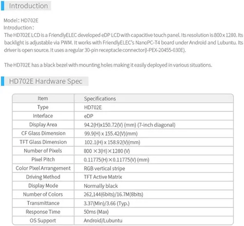 Miniatura 9 de Pantalla LCD eDP de 7 pulgadas con Cap-Touch (HD702E), Trabajo con NanoPC-T4