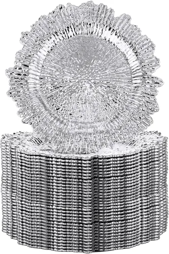 Juego de 32 bajoplatos Reef para mesa de cena, bandeja de servicio, bajoplatos florales de plástico decorativos para decoración de mesa, para bodas