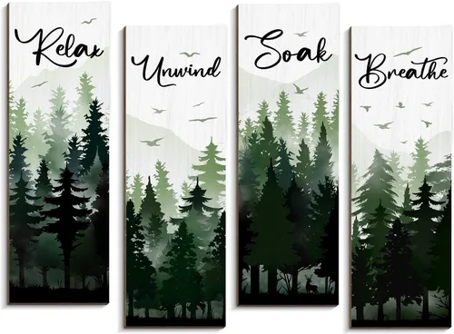 COLOR VALLEY ART Decoración de pared de baño de bosque brumoso verde, 4 x 11.8 pulgadas, placa de arte rústico vintage para pared, decoración de