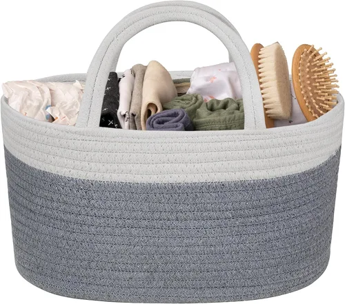 Miniatura 12 de Natemia Organizador de pañales – Asas de cuerda portátil y 3 compartimentos para artículos de bebé – Cesta de almacenamiento para artículos