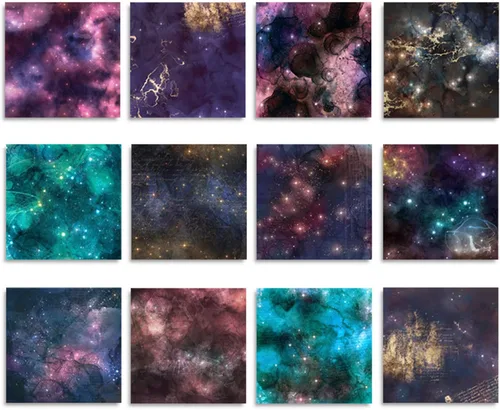 Miniatura 2 de BLEDS Papel de álbum de recortes, bloc de 24 hojas de papel para álbumes de recortes de manualidades de 12x12 pulgadas con patrón de galaxia
