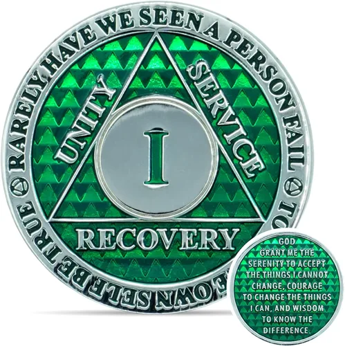 Miniatura 50 de Moneda de sobriedad de 10 años Chip AA Legacy Ficha de aniversario de recuperación de triplaca gruesa (Aqua)