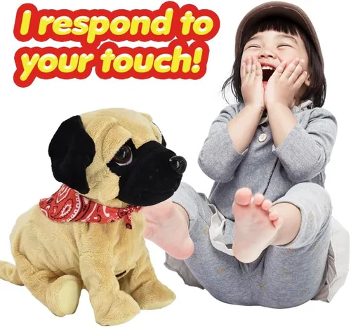 Miniatura 4 de WEofferwhatYOUwant Pug Daddy - Juguete interactivo de peluche robot para perros pequeños - Activado por tacto y sonido, 8 trucos realistas - Ladrar