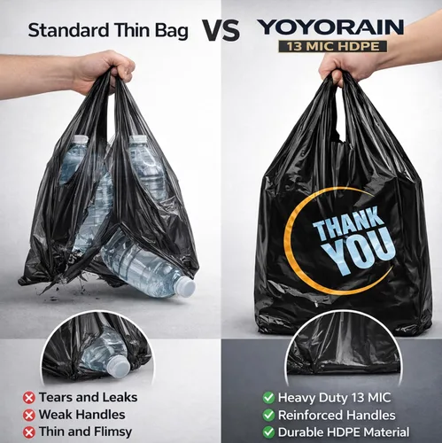 Miniatura 4 de YoYoRain 50 Unidades Bolsas de Plástico - Bolsas Negras Tipo Camiseta con Asa para Compras Minoristas y Uso en Supermercados
