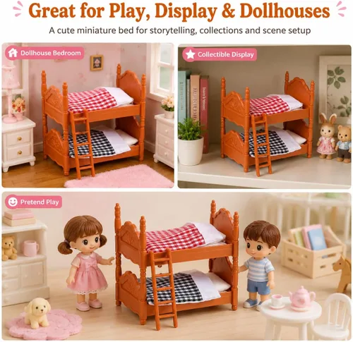 Miniatura 6 de Zerodeko Literas para casa de muñecas, casa de muñecas en miniatura, cama individual con escalera de PVC duradero, muebles de casa de muñecas dobles