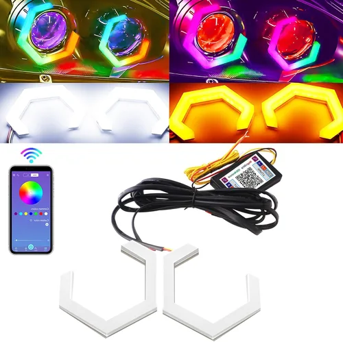 Miniatura 12 de Qasim Hexagon Ojos de Ángel 70MM RGB APP Control Anillos de Halo Luz de Retroceso para Coche Moto Accesorios de Decoración DRL Luz de Conducción