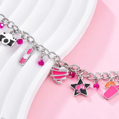 Miniatura 5 de Pulsera de película rosa para niña, accesorios de pulsera con dijes rosados para mujeres y niñas, joyería para regalo de disfraz, Metal, cristal