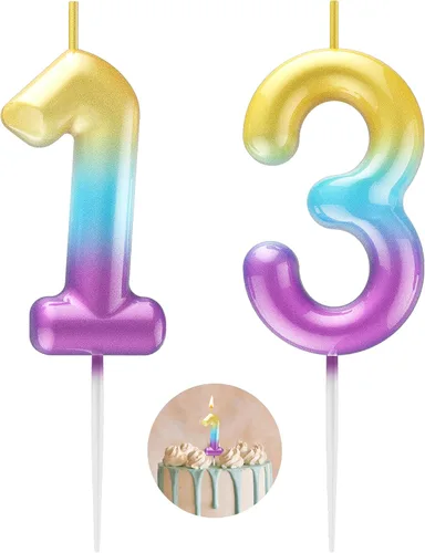 Miniatura 139 de Velas número 2 arcoíris con número 3D de feliz cumpleaños para decoración de fiesta de pastel de cumpleaños, suministros de celebración