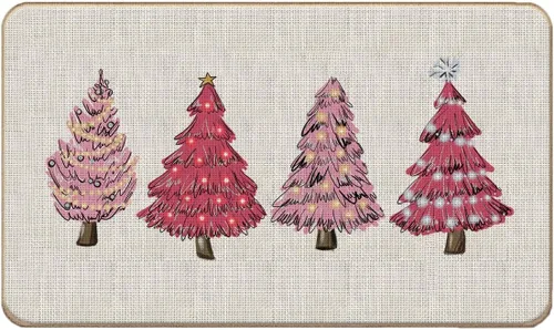 Tapete rosa para puerta de árbol de Navidad, tapete de árbol de Navidad, tapete de entrada para interiores y exteriores, decoración de Navidad rosa,