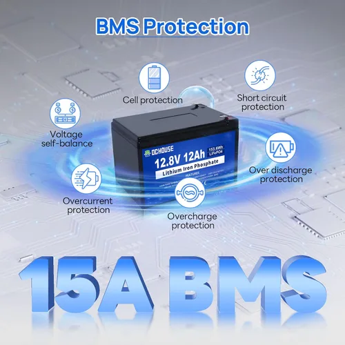 Miniatura 6 de DC HOUSE Batería de litio LiFePO4 de 12 V y 12 Ah con BMS de 15 A, vida útil de 10 años, más de 10000 ciclos, para marina, juguete de paseo