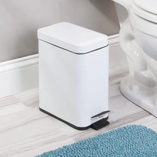 Miniatura 3 de mDesign - Cubo de basura rectangular de acero, pequeño, de pedal, 5 litros, para baño, tocador, recámara, cocina, sala de manualidades, oficina