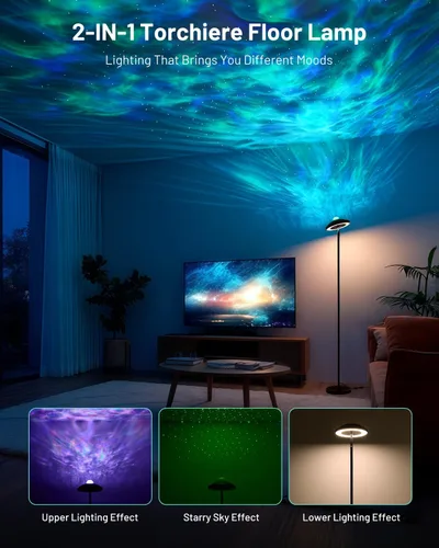 Miniatura 3 de Lámpara de pie LED con proyector de estrellas RGB y control remoto, lámpara de pie que cambia de color continuo de 3000 a 6000 K, lámpara de esquina