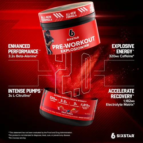 Miniatura 3 de Six Star Polvo de preentrenamiento para hombres y mujeres, ponche de frutas (30 porciones) - Bebida en polvo de energía Preworkout Explosion 2.0