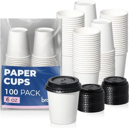 Miniatura 18 de Fit Meal Prep Paquete de 100 tazas de café desechables de 10 onzas con tapas, vasos de papel de primera calidad, tazas de café caliente a prueba