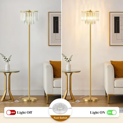 Miniatura 3 de QiMH Lámparas de pie para sala de estar, lámpara de pie dorada con interruptor de pie de encendido/apagado, lámpara de pie con pantalla de barras