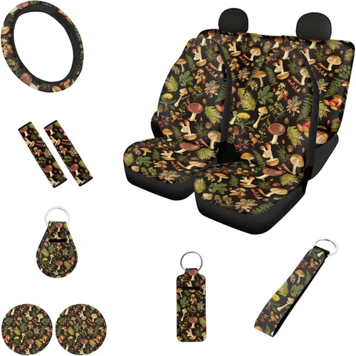 Miniatura 28 de Accesorios estéticos para automóvil, juego completo de fundas de asiento de automóvil con flores bohemias para mujeres, damas, juego de decoración