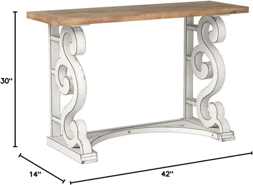 Miniatura 3 de Kate and Laurel Wyldwood Country - Mesa consola francesa de madera maciza, patas rústicas/blancas, parte superior de madera natural Marrón