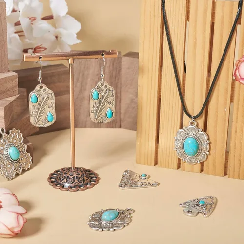 Miniatura 3 de 16 dijes de piedra turquesa de 8 estilos, estilo tibetano, vintage, bohemios, curativos, piedras preciosas colgantes grandes, joyería occidental