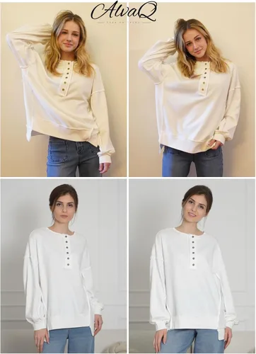 Miniatura 87 de AlvaQ - Sudadera de gran tamaño para mujer, informal, de manga larga, con botones y cuello Henley, tipo túnica