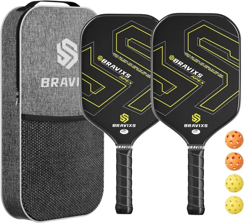 Miniatura 9 de Juego de 2 palas de pickleball Bravixs aprobadas por USAPA, fibra de carbono T700 en bruto, raquetas de pickleball con superficie de fricción, con 4