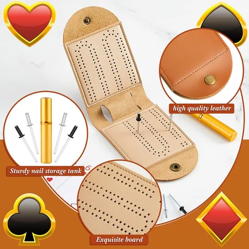 Miniatura 3 de Liliful Paquete de 2 juegos de mesa de viaje portátil de piel sintética con almacenamiento de tarjetas, 4 clavijas de metal, 1 ranura, plegables