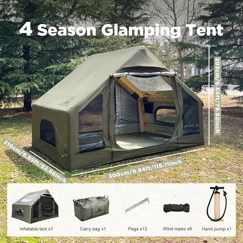 Miniatura 4 de Tienda de campaña inflable para campamento, instalación rápida con bomba, tienda de campaña Oxford impermeable de 4 estaciones con tragaluz, tienda