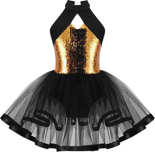 Miniatura 102 de CHICTRY Vestido tutú de ballet con lentejuelas brillantes para niñas y niñas, moderno disfraz de baile latino de jazz