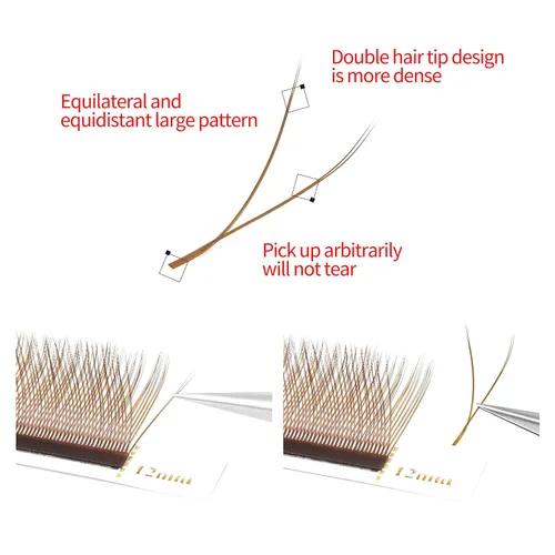 Miniatura 4 de Extensiones de pestañas naturales tejidas a mano con triple forma marrón YY (mezcla de 0.315-0.591 in, 0.07C)