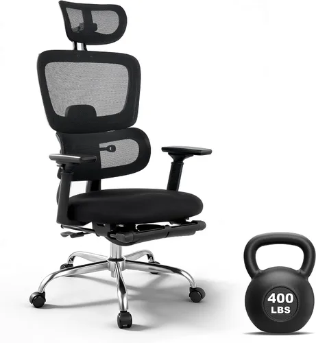 Silla de oficina ergonómica de malla con reposacabezas 3D, silla de escritorio lumbar ajustable de 400 libras, brazos abatibles 4D, respaldo