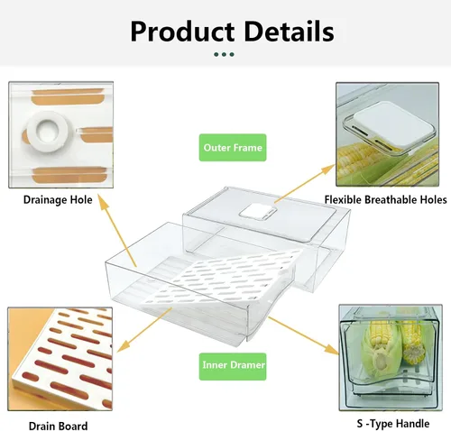 Miniatura 4 de Organizadores de refrigerador y cajón de almacenamiento, contenedores apilables de almacenamiento de frutas para refrigerador, organizador