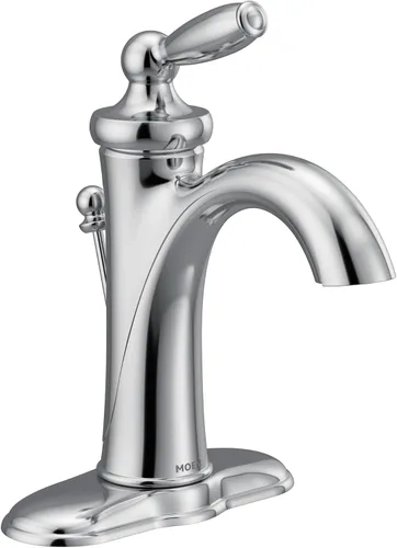 Miniatura 5 de Moen Brantford - Grifo de lavabo de baño tradicional cromado con una manija con placa opcional y kit de extensión de fregadero disponible, 6600