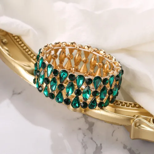 Miniatura 4 de BriLove Pulsera elástica de diamantes de imitación de lágrima nupcial para novia